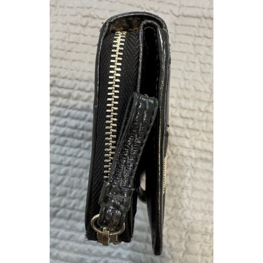 Coach Signature Jacquard Checkbook Wallet Black Leather Zip Around Organizer - Picture 12 of 16